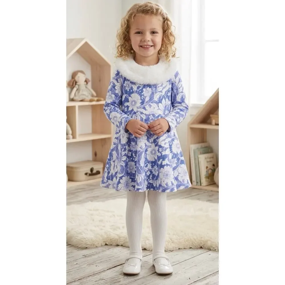 NWT❤️Janie and Jack FAUX FUR COLLAR FLORAL PONTE DRESS sz10